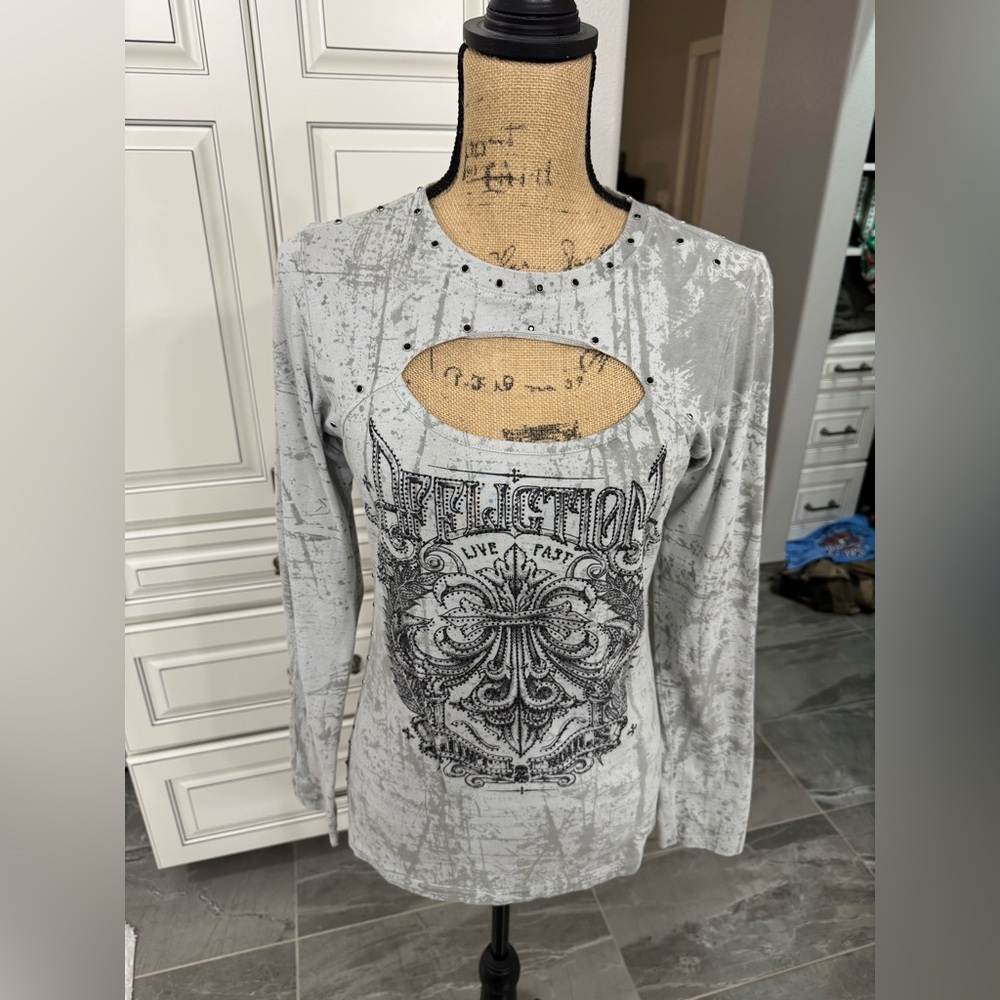 Affliction Silver Graphic Long Sleeve Top